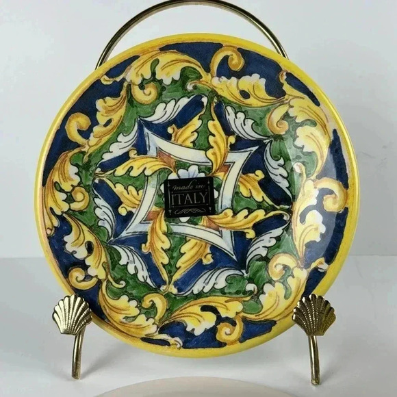 ITALIAN Colorful 8” dessert salad appetizer plate BLUE,YELLOW,GREEN,WHIT$25each - Picture 3 of 4